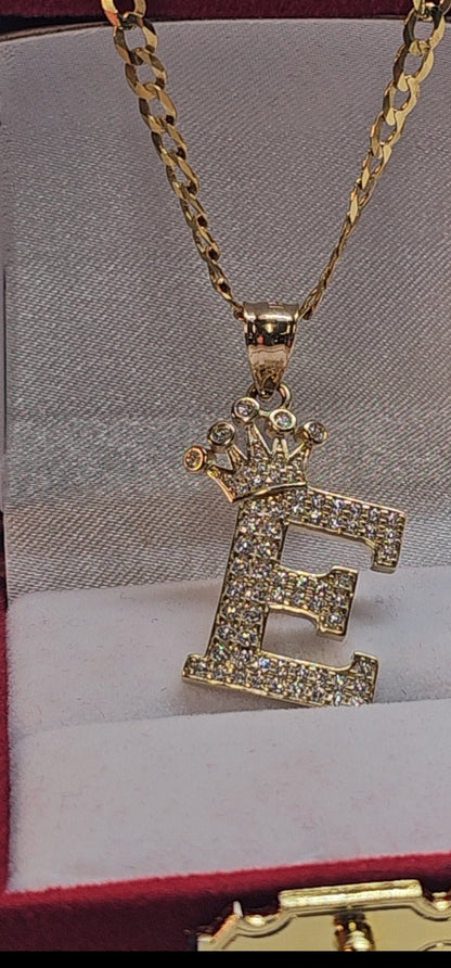 Letter 'E' Pendant 14k Gold - Dige Inicial 'E' Oro 14k CZ