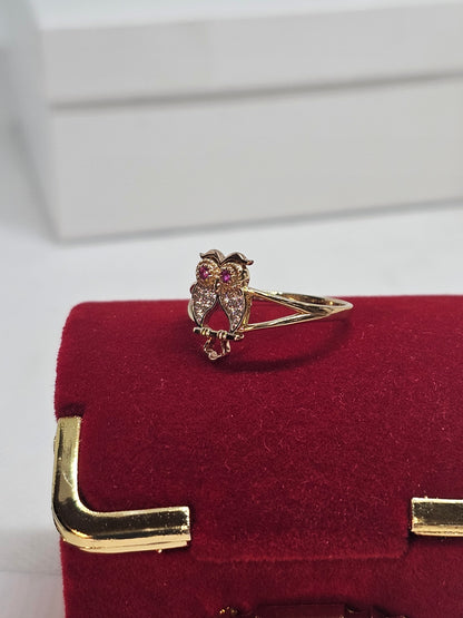 14k Gold Owl Ring #7 - Anillo 14k Oro Búho #7