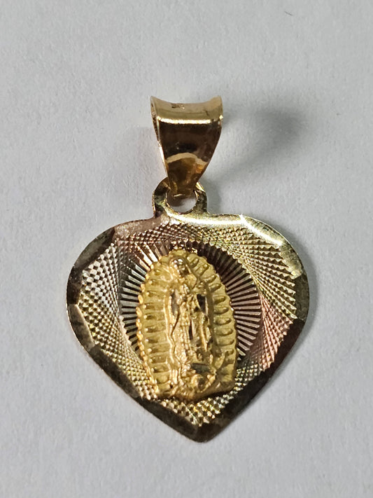 Dige Virgen de Guadalupe forma de corazón  14k