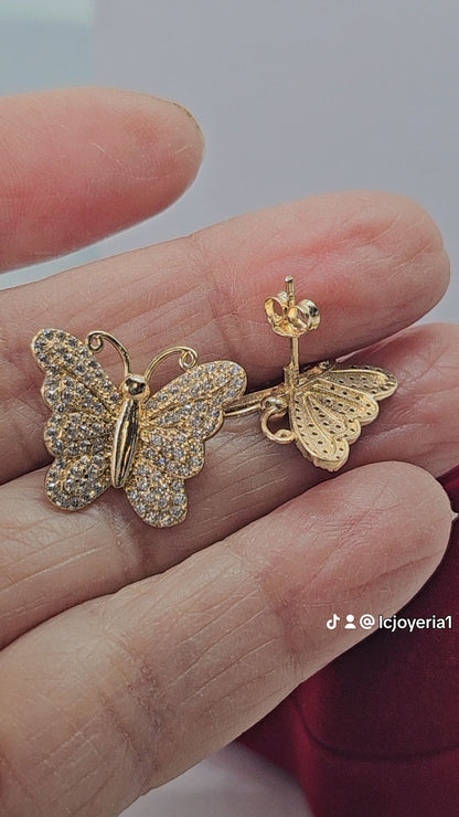 14K Gold Butterfly w/Stones Earrings - Aretes de 14k Mariposa