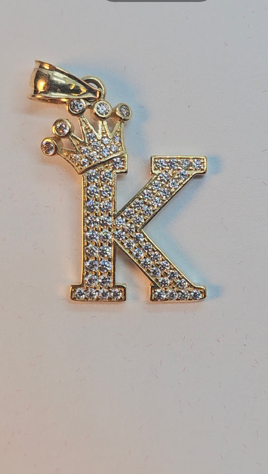 Letter 'K' Pendant 14k Gold - Dige Inicial 'K' Oro 14k CZ