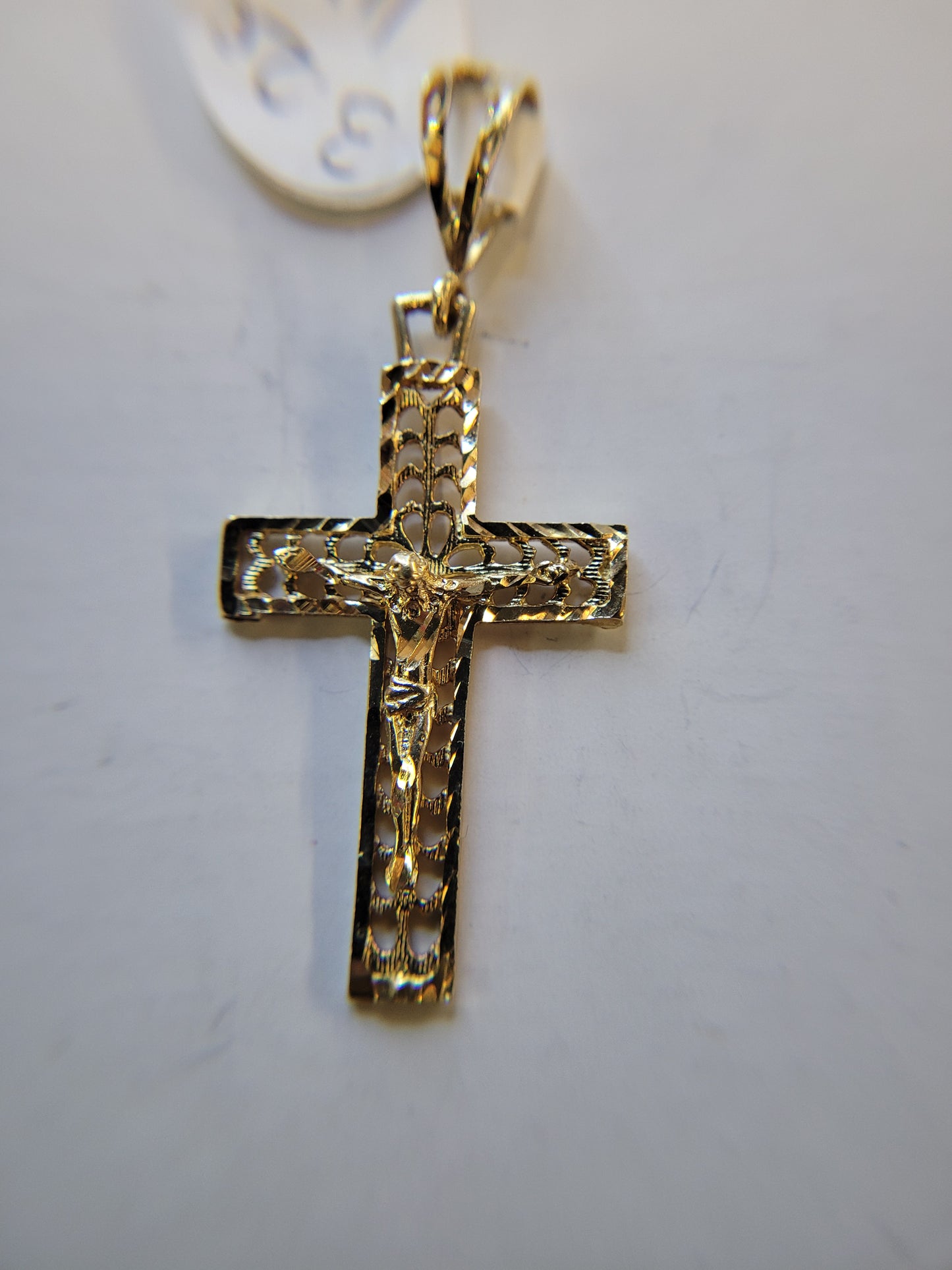 14K Gold Crucifix Cross Filigree Pendant Tricolor