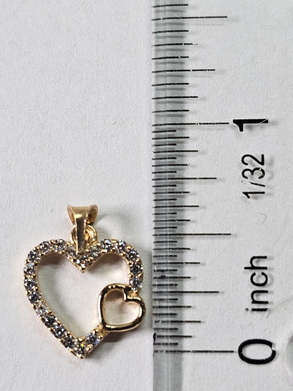 14K Gold Heart within a Heart Pendant - Dige de Corazon 14k