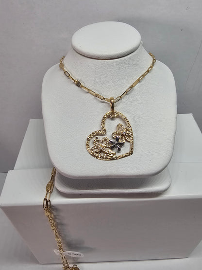 Dige Corazón 14k y Cadena 18" Paper Clip