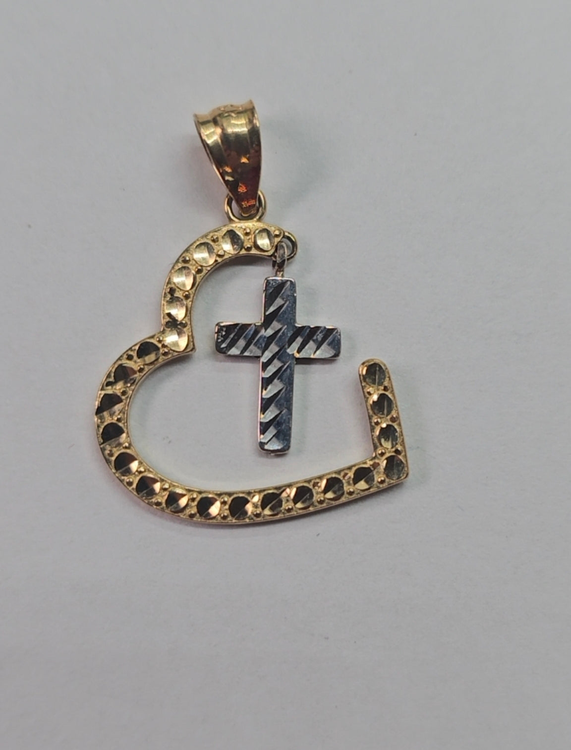 14K 2-Tone Heart and Cross Pendant