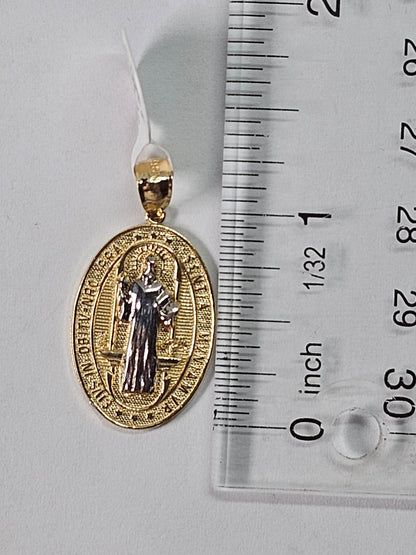 14K Gold Saint Benedict Oval Pendant - Dige San Benito 14k