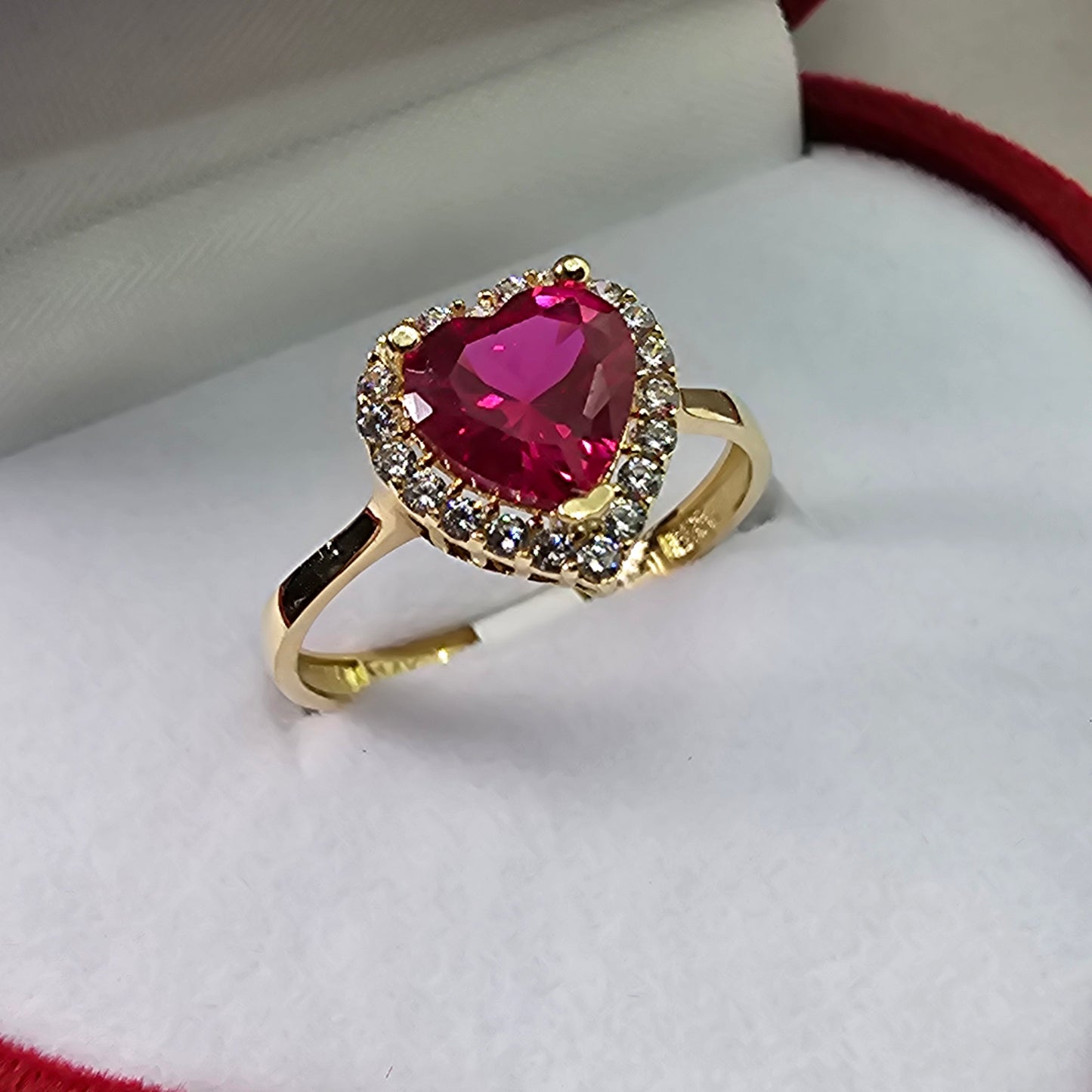 Anillo 14k Oro Amarillo Corazón Rosa Size 7.5