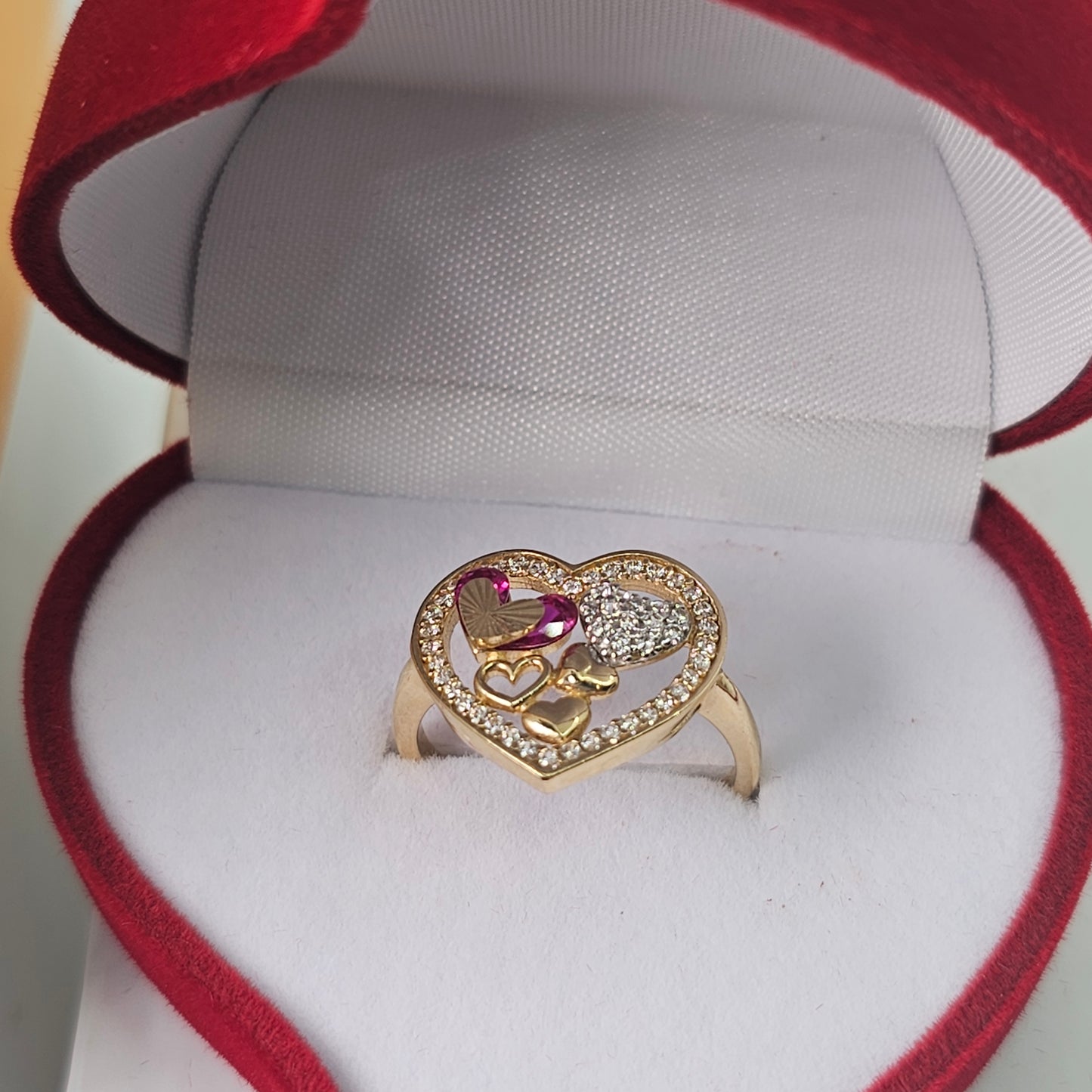 Anillo 14k Oro Amarillo Corazón Rosa Size 7.5