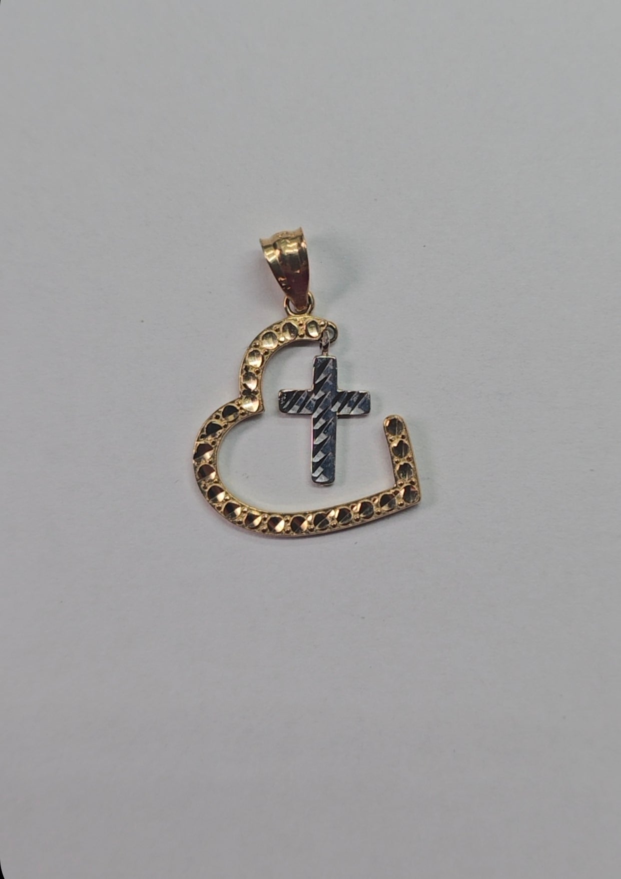 14K 2-Tone Heart and Cross Pendant