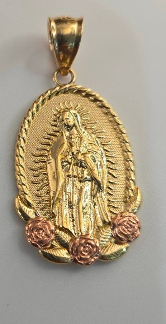 14k Gold Virgin Mary Pendant - Dige Virgen de Guadalupe Oro 14K