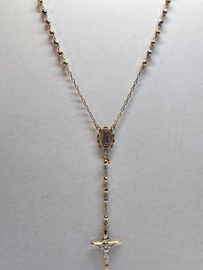 14K 3-Tone Gold Rosary 4mm - Rosario 3 Tonos 14k Oro 4mm