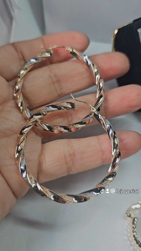 Arracadas 3 tonos 14k oro