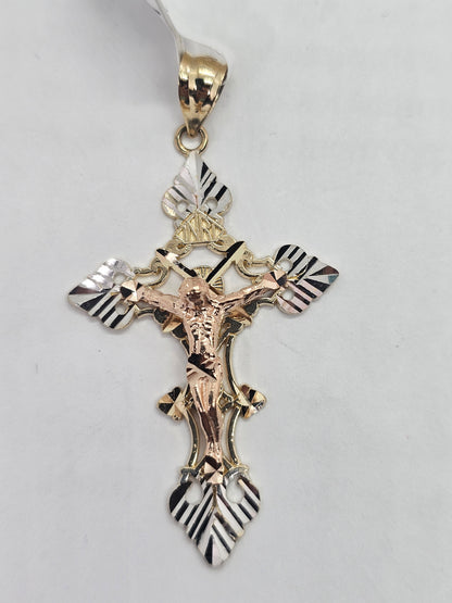 14K Gold 3-Tone Cross Pendant - Dige Cruz 14k oro  3 Tonos