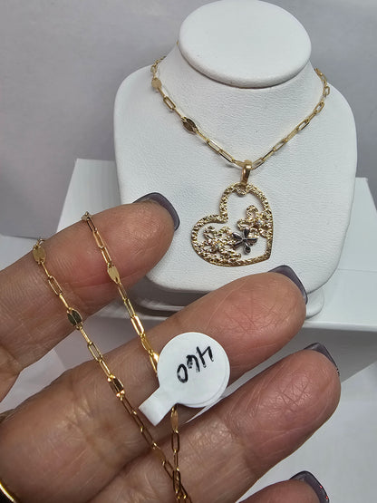 Dige Corazón 14k y Cadena 18" Paper Clip