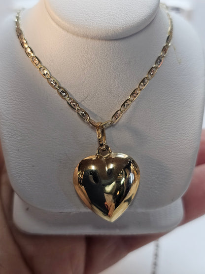 14K Gold Chain and Bubble Heart Pendant - Dige de Corazón y Cadena 14k oro