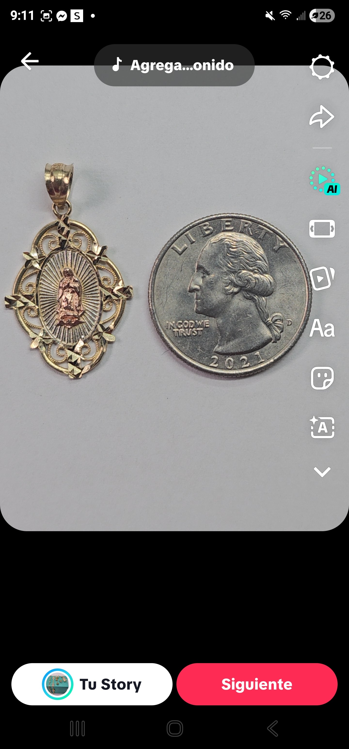 14K Gold Virgin Mary  Pendant - Dige Virgen de Guadalupe Pendiente