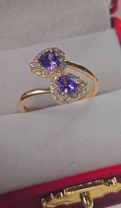 14K Gold Double Heart Ring - Anillo Doble Corazón Oro 14k #8