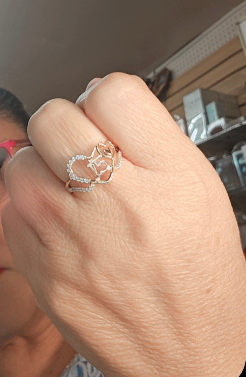 14K Gold Heart Quinceañera Ring - Anillo de 15 Años 14k