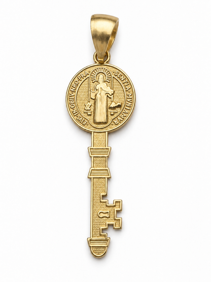 Dije Llave de San Benito con Medalla de Doble Vista 10k