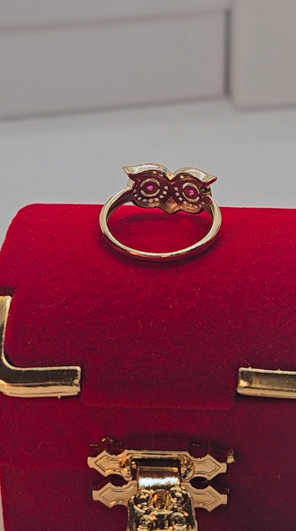 14k Gold Owl Ring #7 - Anillo 14k Oro Búho #7