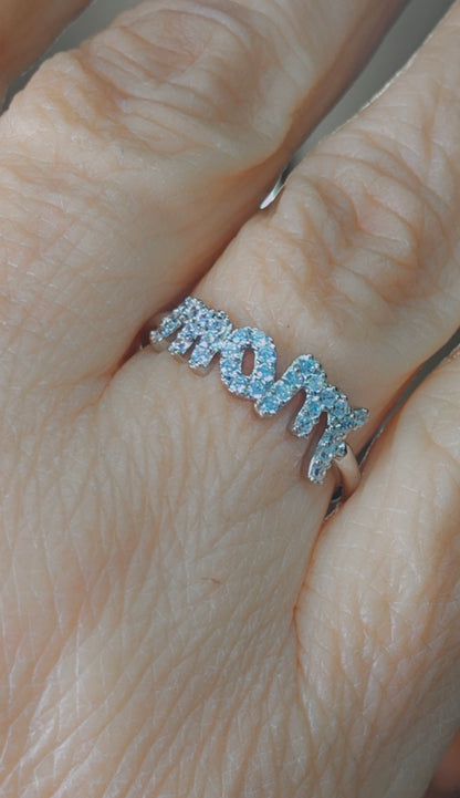 Silver 925 Rhodium Plated "Mom" Ring
