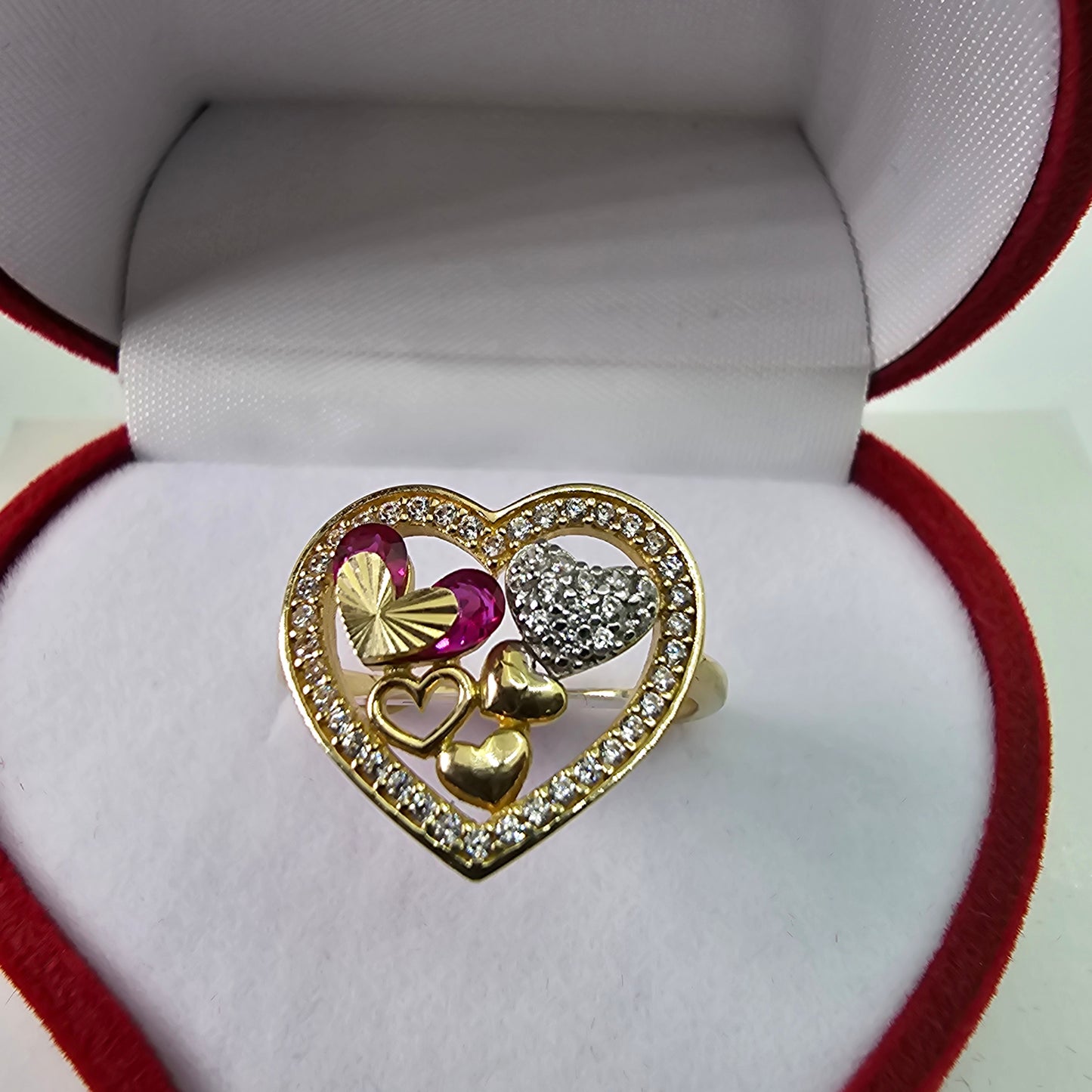 Anillo 14k Oro Amarillo Corazón Rosa Size 7.5