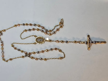 14K 3-Tone Gold Rosary 4mm - Rosario 3 Tonos 14k Oro 4mm