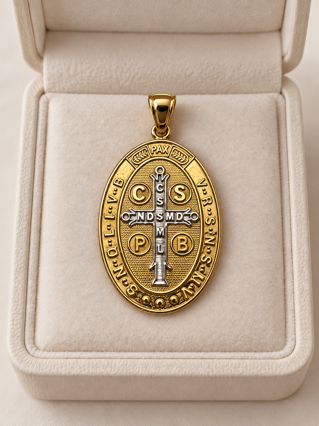 Medalla de San Benito en Oro 14K de Dos Tonos