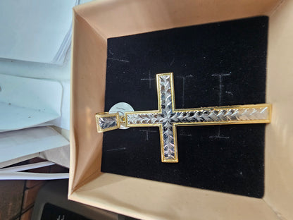 14K Gold 2-Tone Cross Pendant - Dige Cruz 14k Oro 2 Tonos