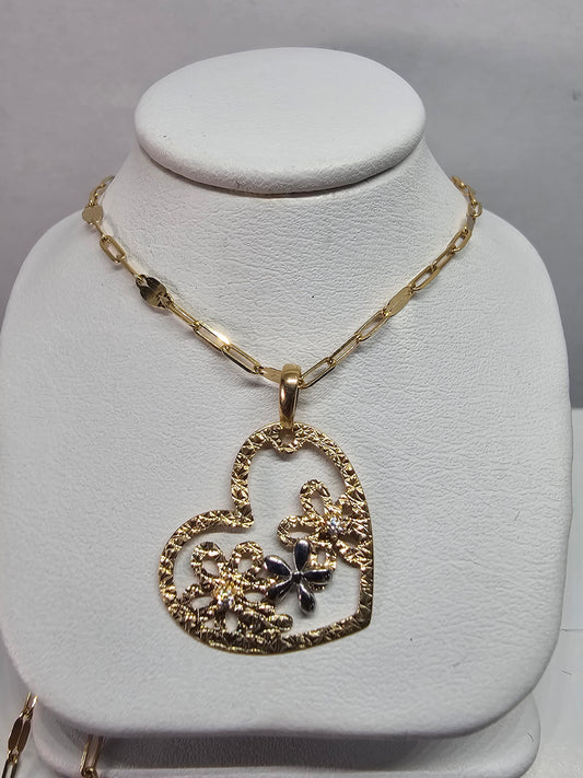 Dige corazón 14k y cadena 18"paper clip