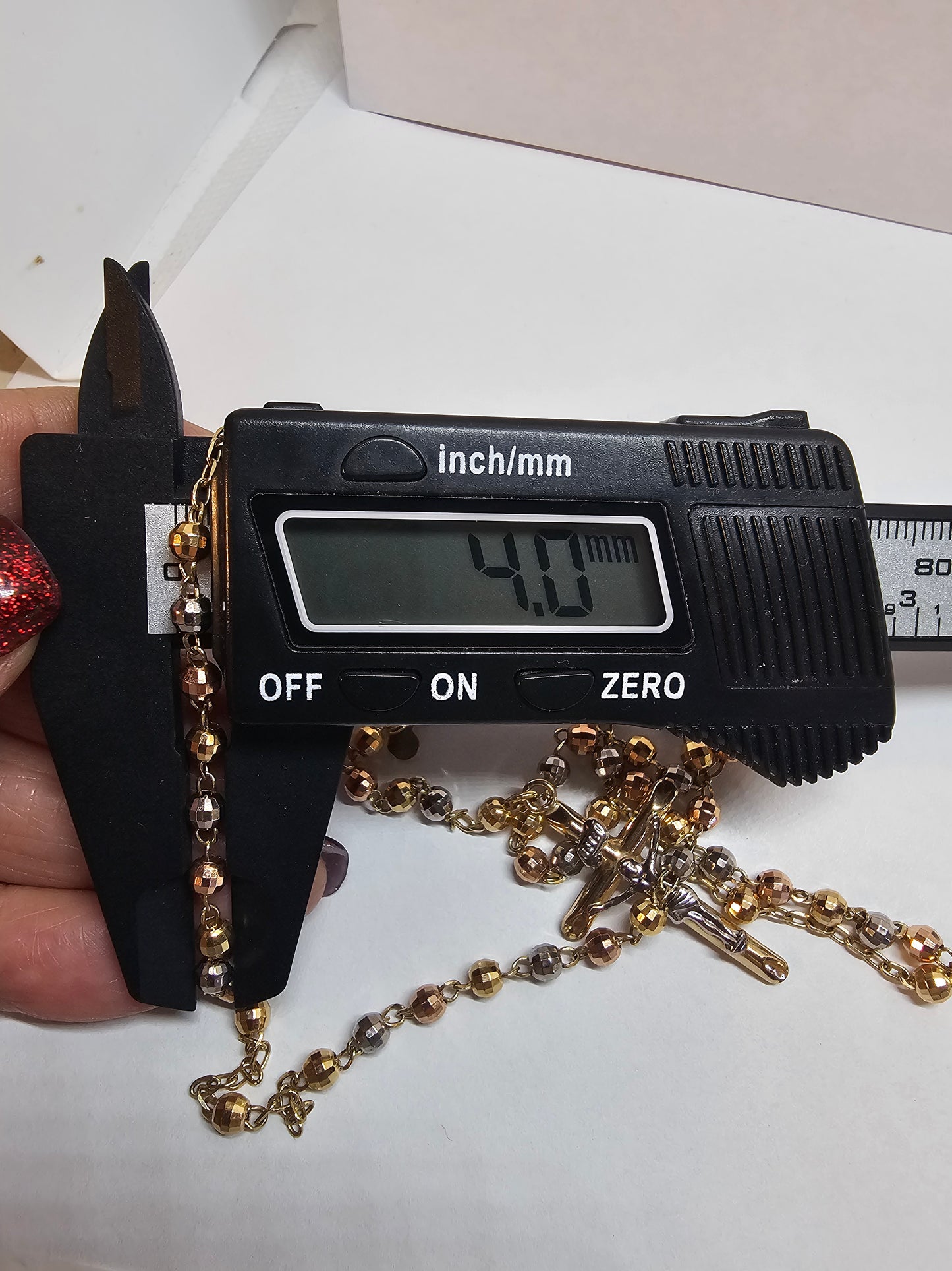 Rosario 3 tonos 14k oro 4mm