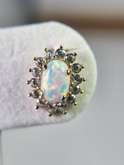 14k REAL GOLD Flower Opal CZ Stud Earrings