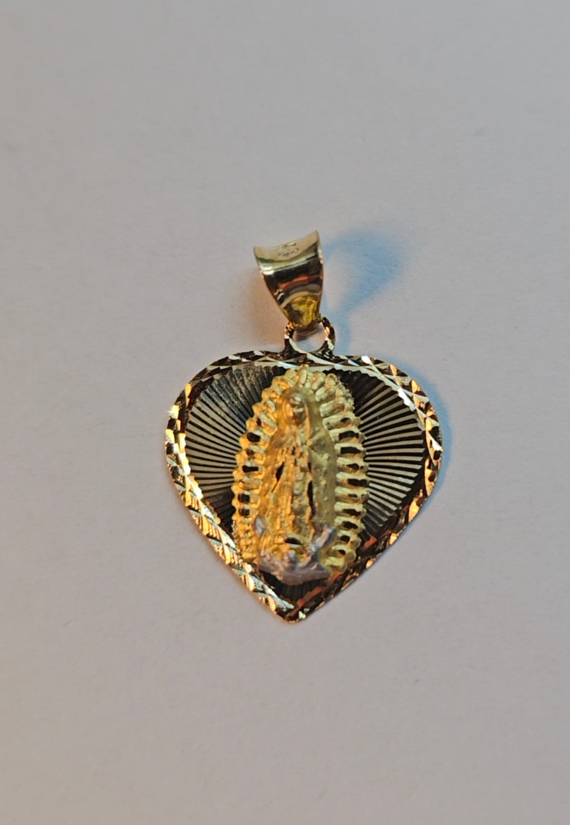 14K Gold Heart Virgin Mary Pendant - Medalla Corazón Virgen de Guadalupe Oro 14K