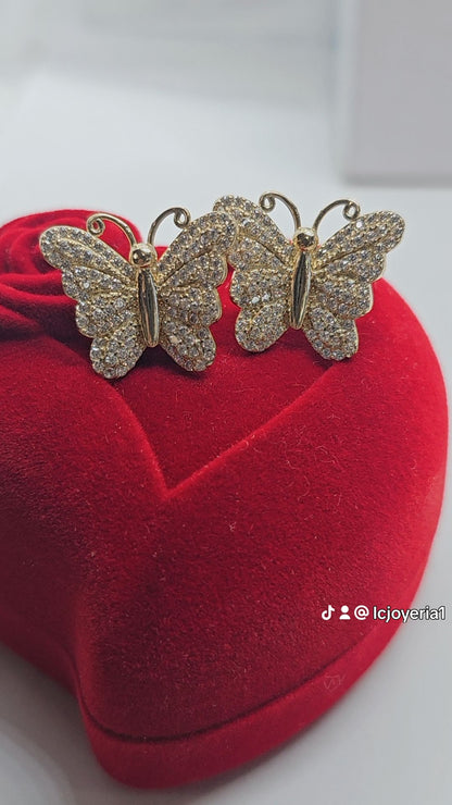 14K Gold Butterfly w/Stones Earrings - Aretes de 14k Mariposa