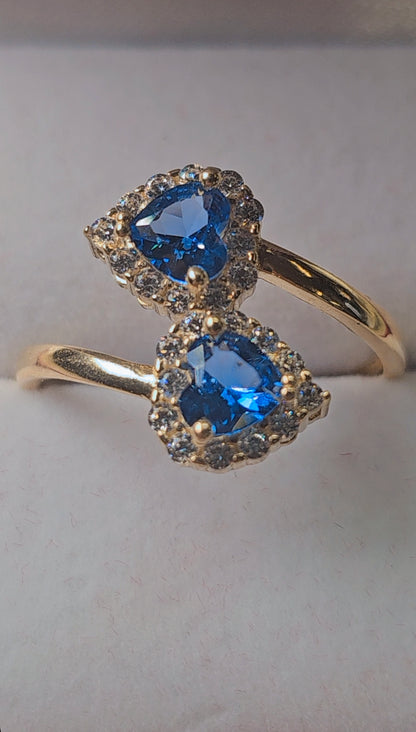 14K Gold Double Heart Ring  - Anillo Doble Corazón Oro 14k #8.5