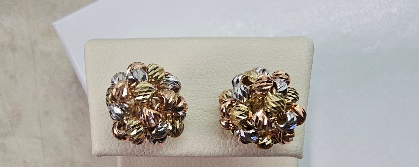 Aretes 3 Tonos 14k Oro Italiano