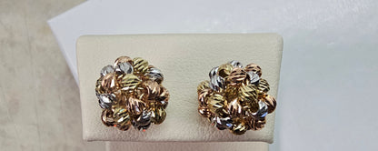 Aretes 3 Tonos 14k Oro Italiano