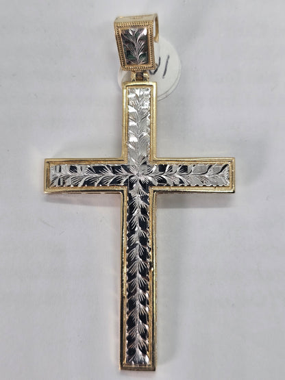 14K Gold 2-Tone Cross Pendant - Dige Cruz 14k Oro 2 Tonos