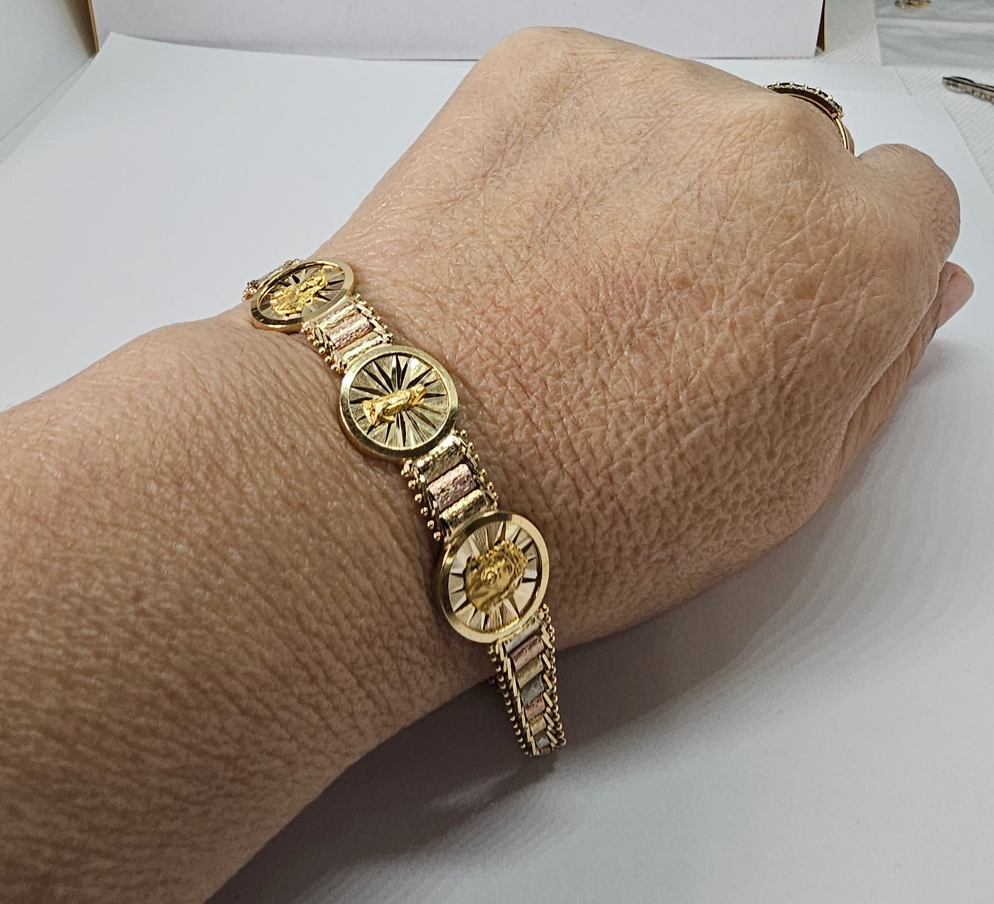 14k Solid Gold Religious Gold Bola Bracelet