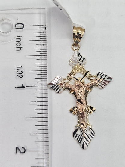 14K Gold 3-Tone Cross Pendant - Dige Cruz 14k oro  3 Tonos