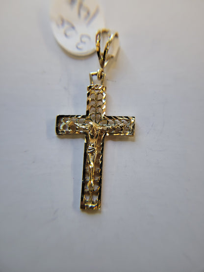 14K Gold Crucifix Cross Filigree Pendant Tricolor