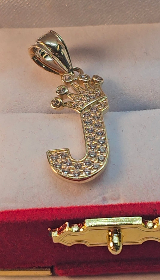 Letter 'J' Pendant 14k Gold - Dige Inicial 'J' Oro 14k CZ