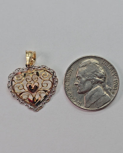 Dije Corazón Oro 14K Diseño Elegante con Zirconias Brillantes