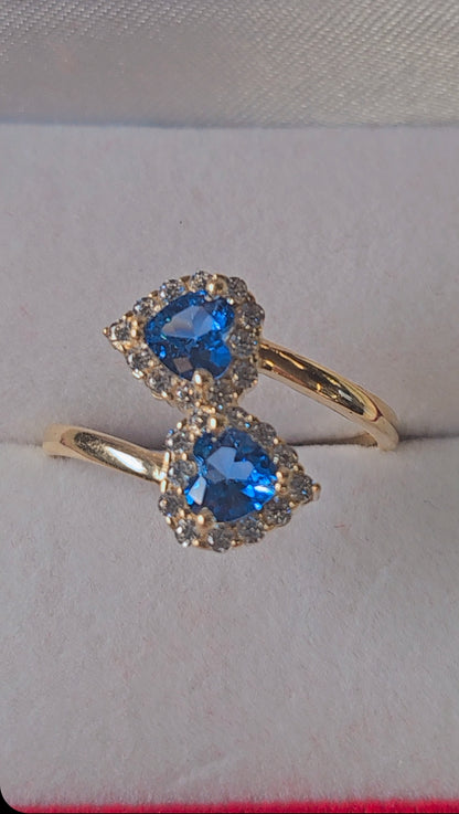 14K Gold Double Heart Ring  - Anillo Doble Corazón Oro 14k #8.5