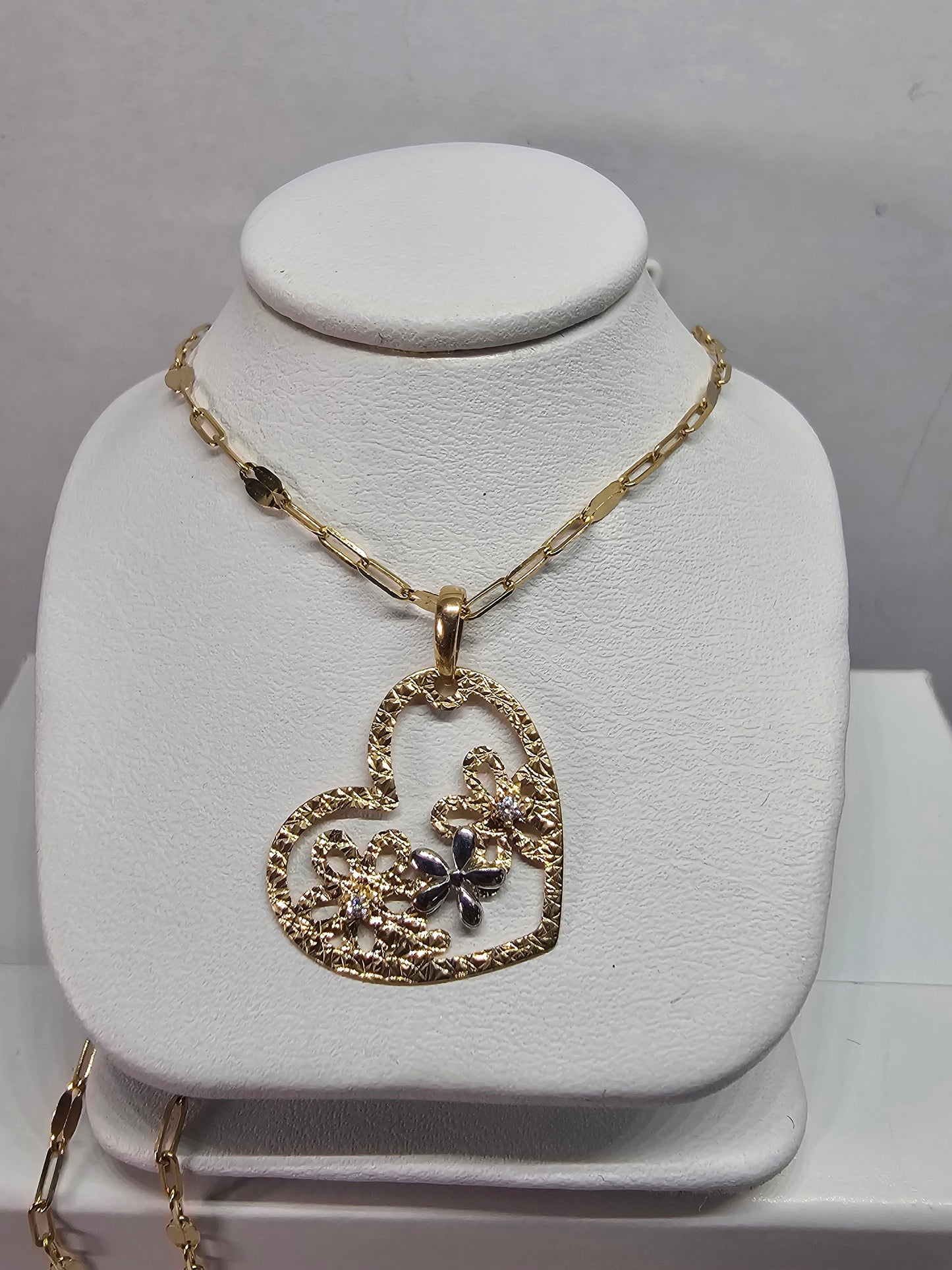 Dige corazón 14k y cadena 18"paper clip