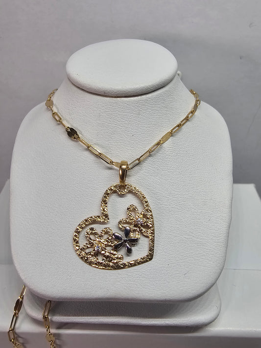 Dige corazón 14k y cadena 18"paper clip