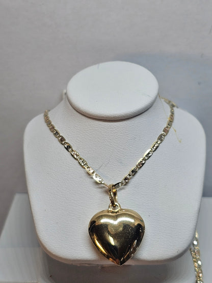 14K Gold Chain and Bubble Heart Pendant - Dige de Corazón y Cadena 14k oro