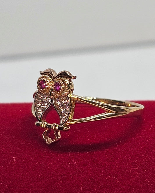 14k Gold Owl Ring #7 - Anillo 14k Oro Búho #7