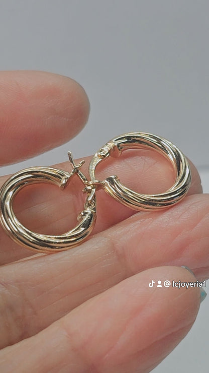 14K Gold Twisted Hoop Earrings - Arracada 14k oro