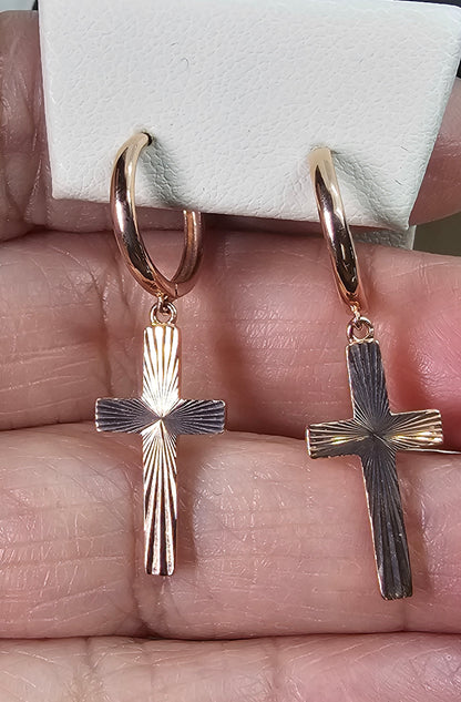 Aretes de Cruz 14k Oro Rosa